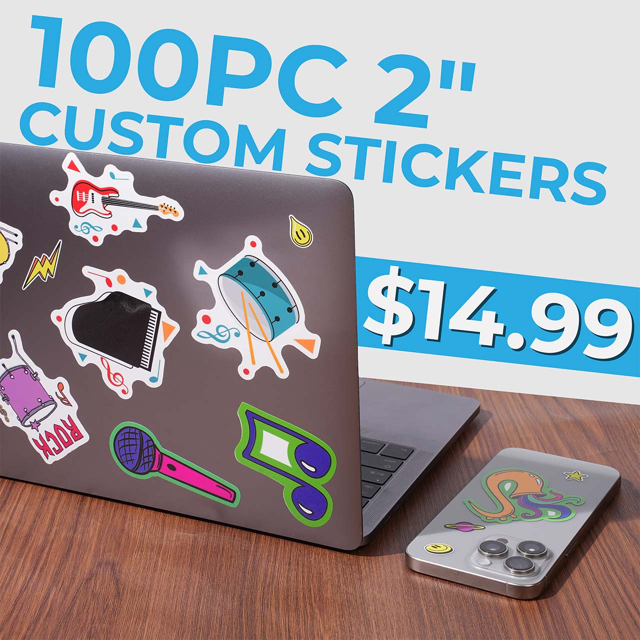 100 2" Gloss Custom Vinyl Stickers