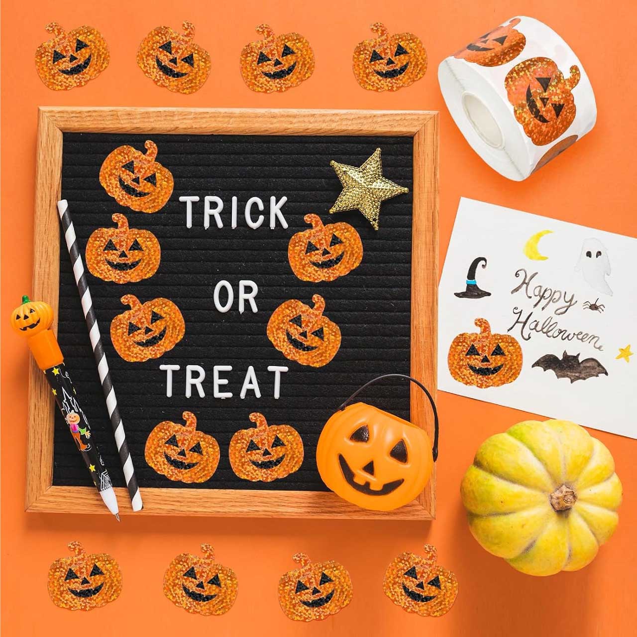 500PCs Holographic Pumpkin Stickers Roll